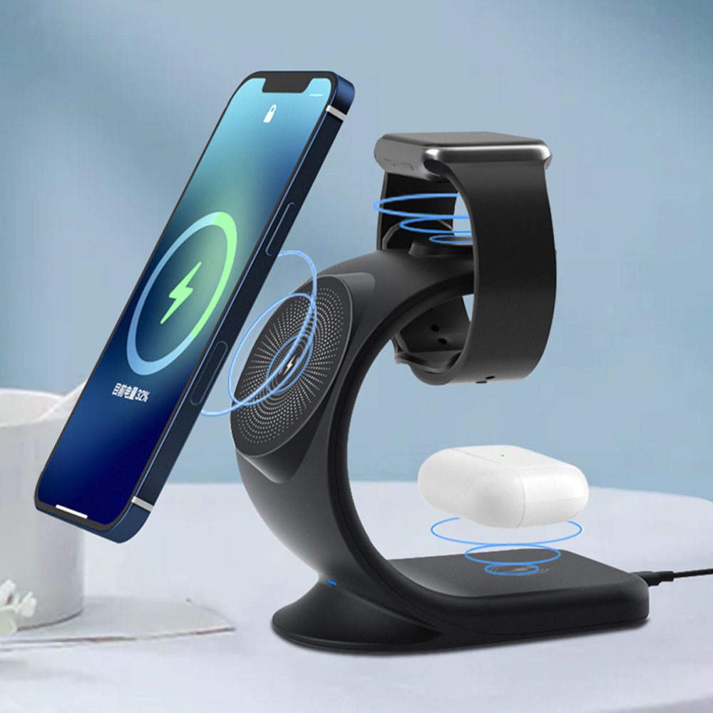 (15W) 3in1 MagSafe Qi Wireless Charger Ladegerät für Apple iPhone / Apple Airpods / Apple Watch Dockingstation - Weiss