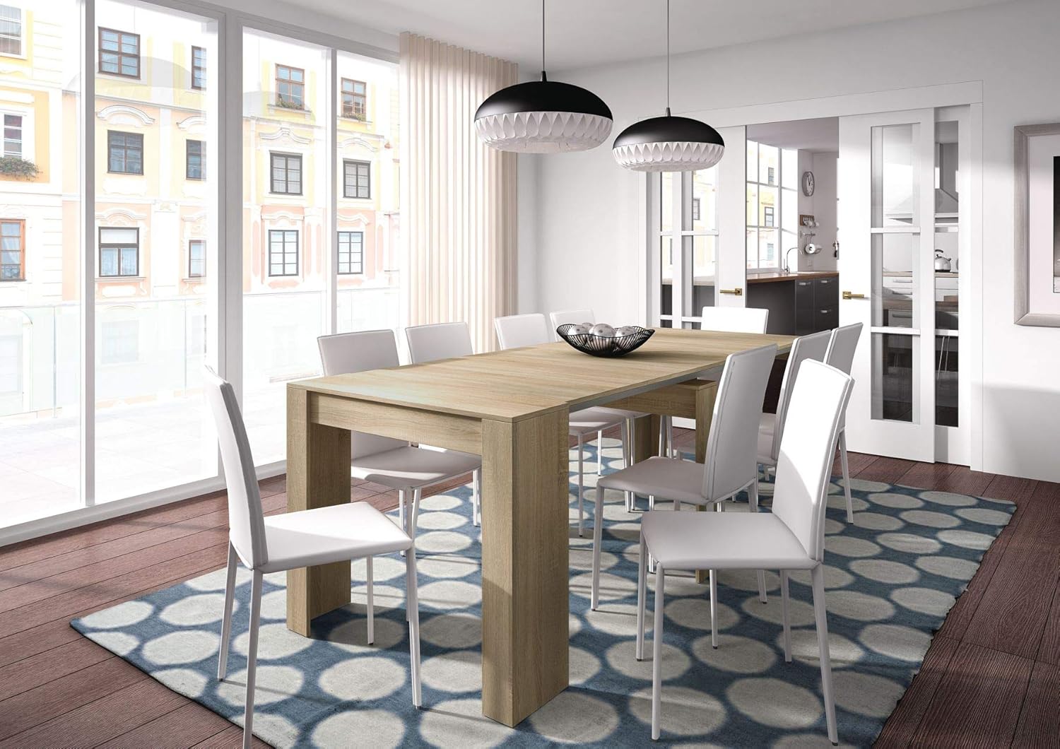 Dmora - Ausziehbarer Tisch Compton, ausziehbarer Esstisch, Tisch mit Mehrzweckverlängerungen, ausziehbar auf bis zu 10 Sitzplätze, 51/237 x 90 x 78 cm, Eiche