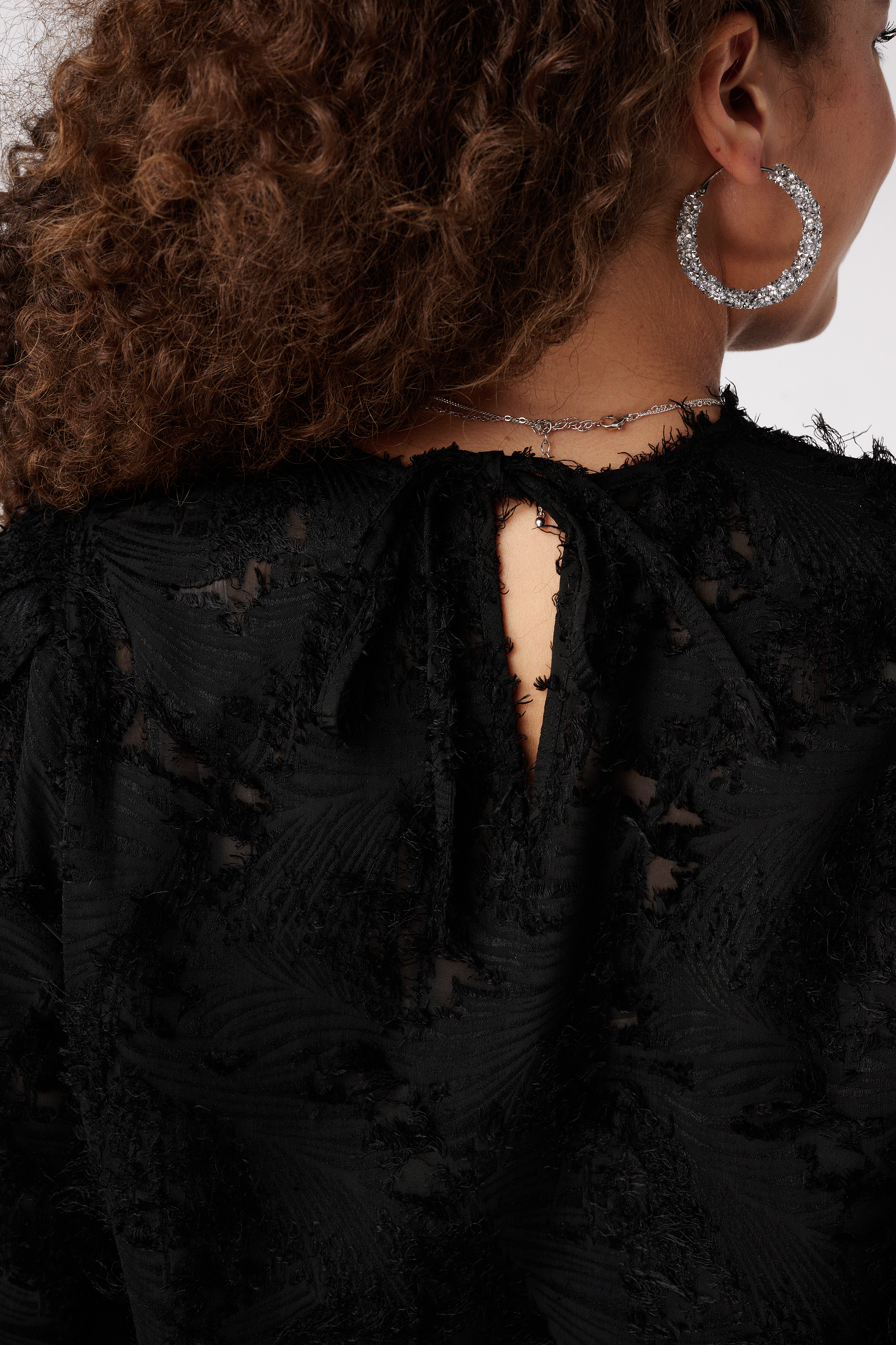 Blouse met korte pofmouw Zwart
