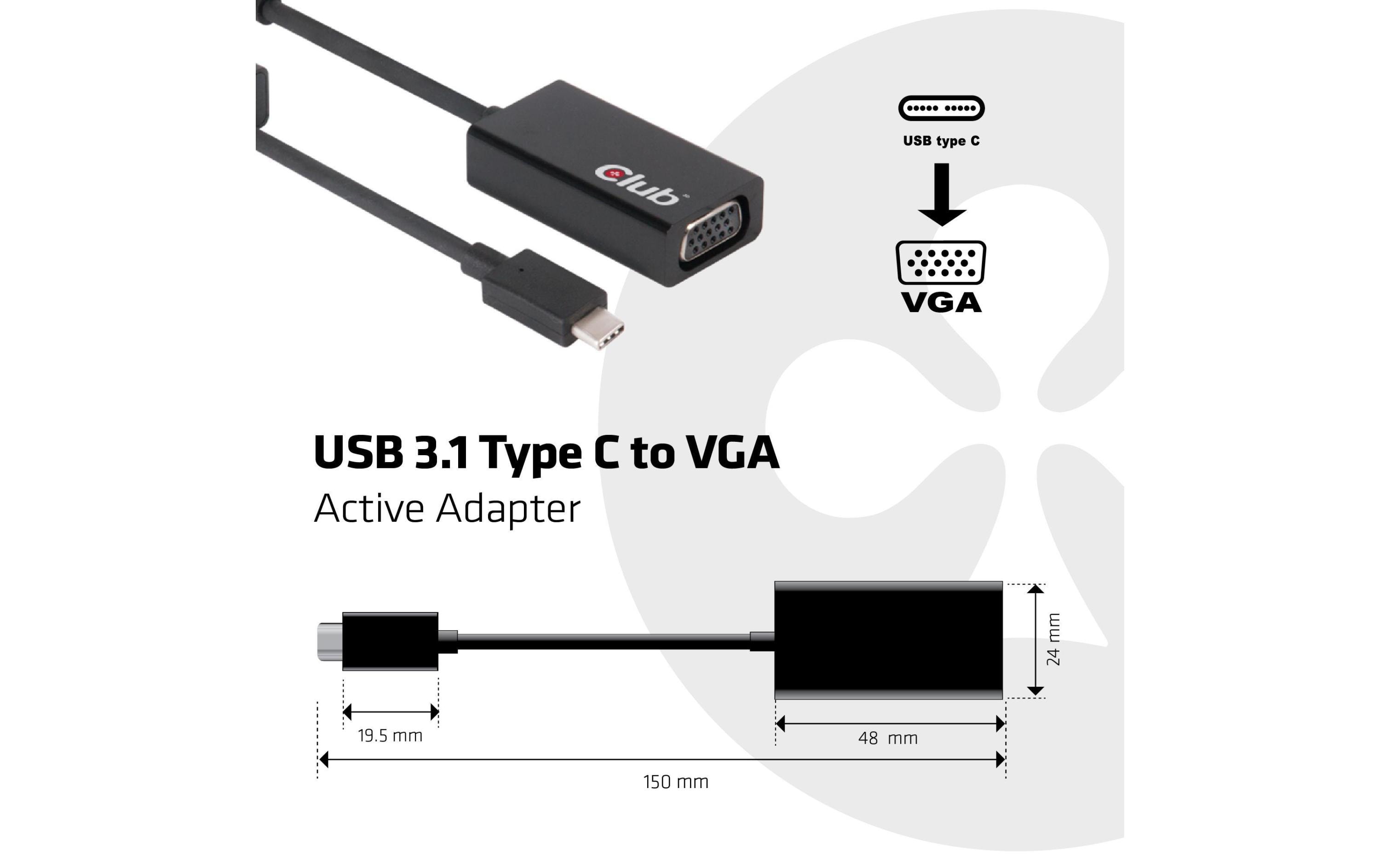 Adapter USB 3.1 Type-C – VGA, AktivAktiver USB 3.1 Type C auf VGA Adapter
