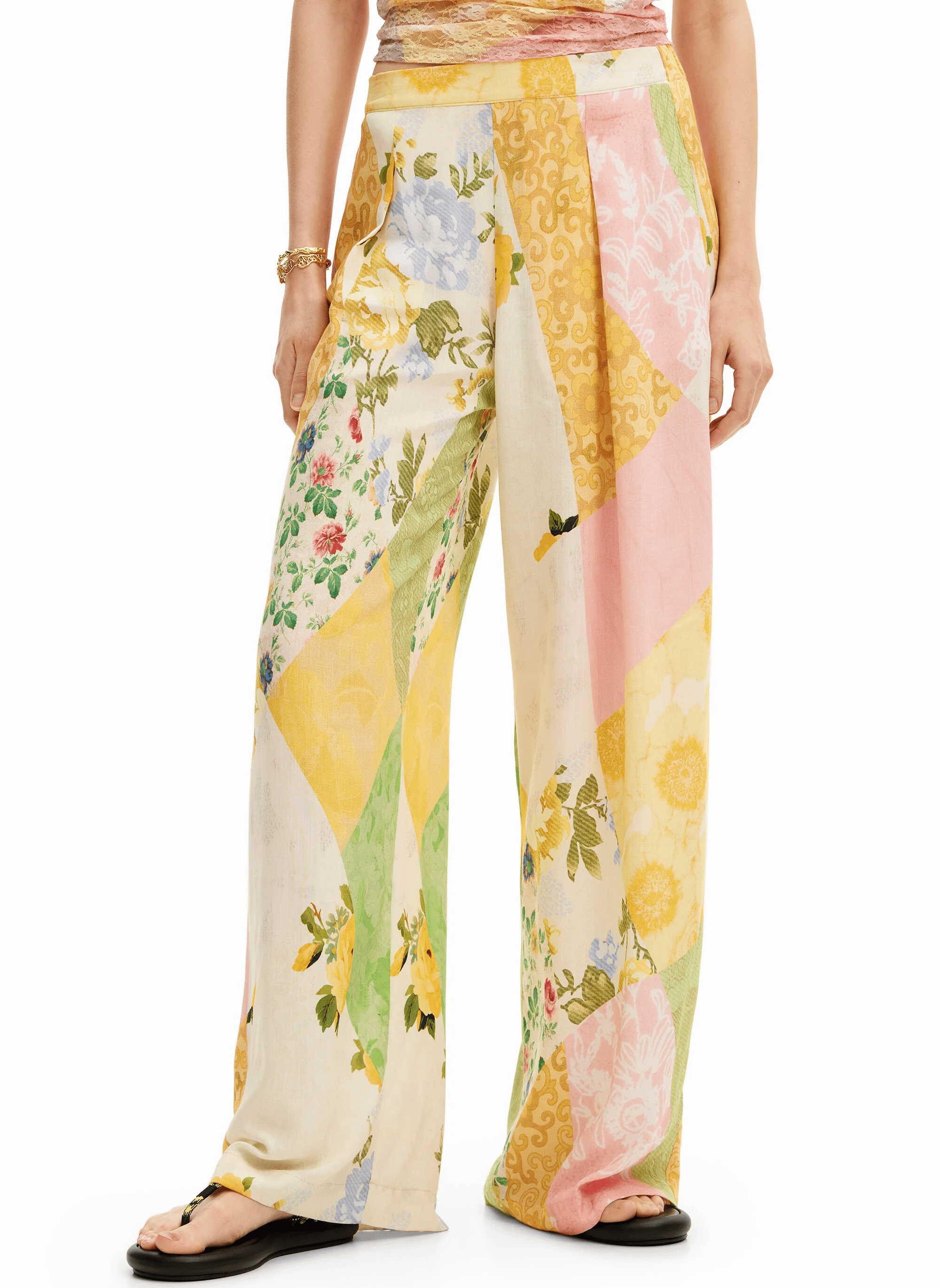 Pantalon palazzo à imprimé patchwork | Multicolore