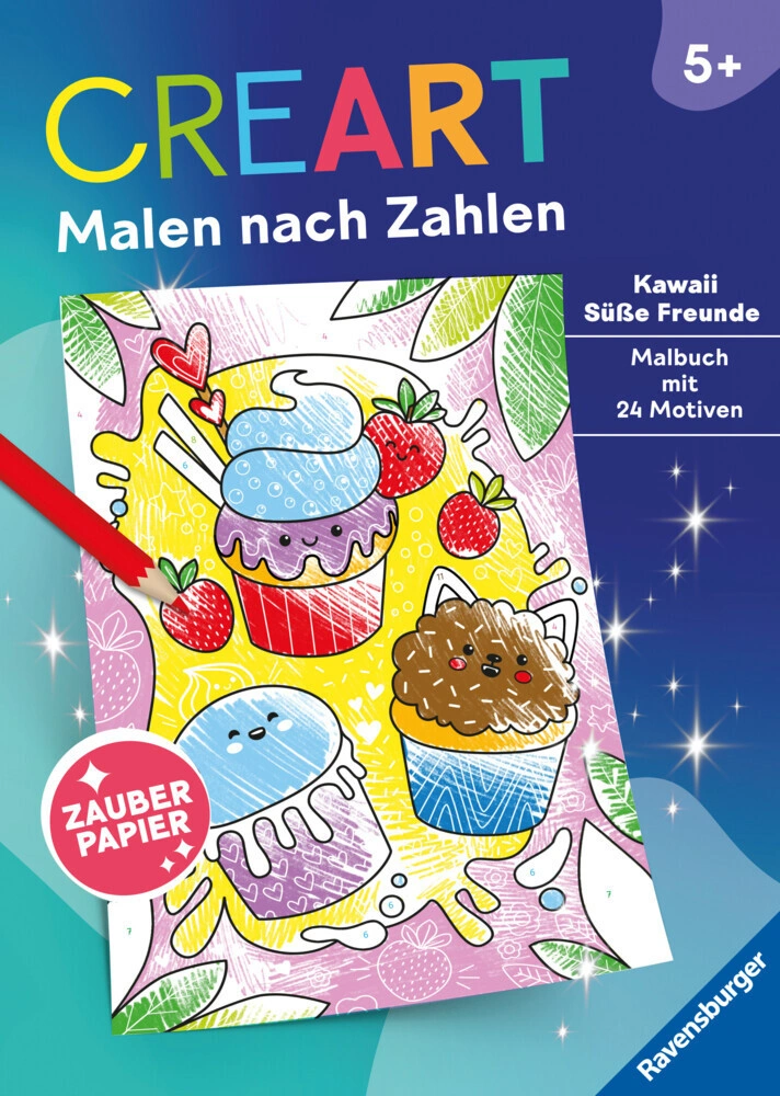 Ravensburger CreArt Malen nach Zahlen ab 5: Kawaii Süße Freunde, Malbuch, 24 Motive
