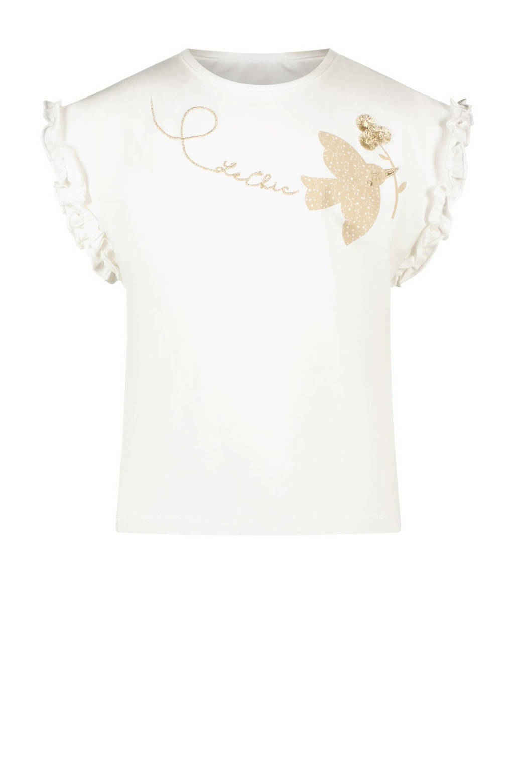 Le Chic T-shirt NOPALY met printopdruk en ruches wit