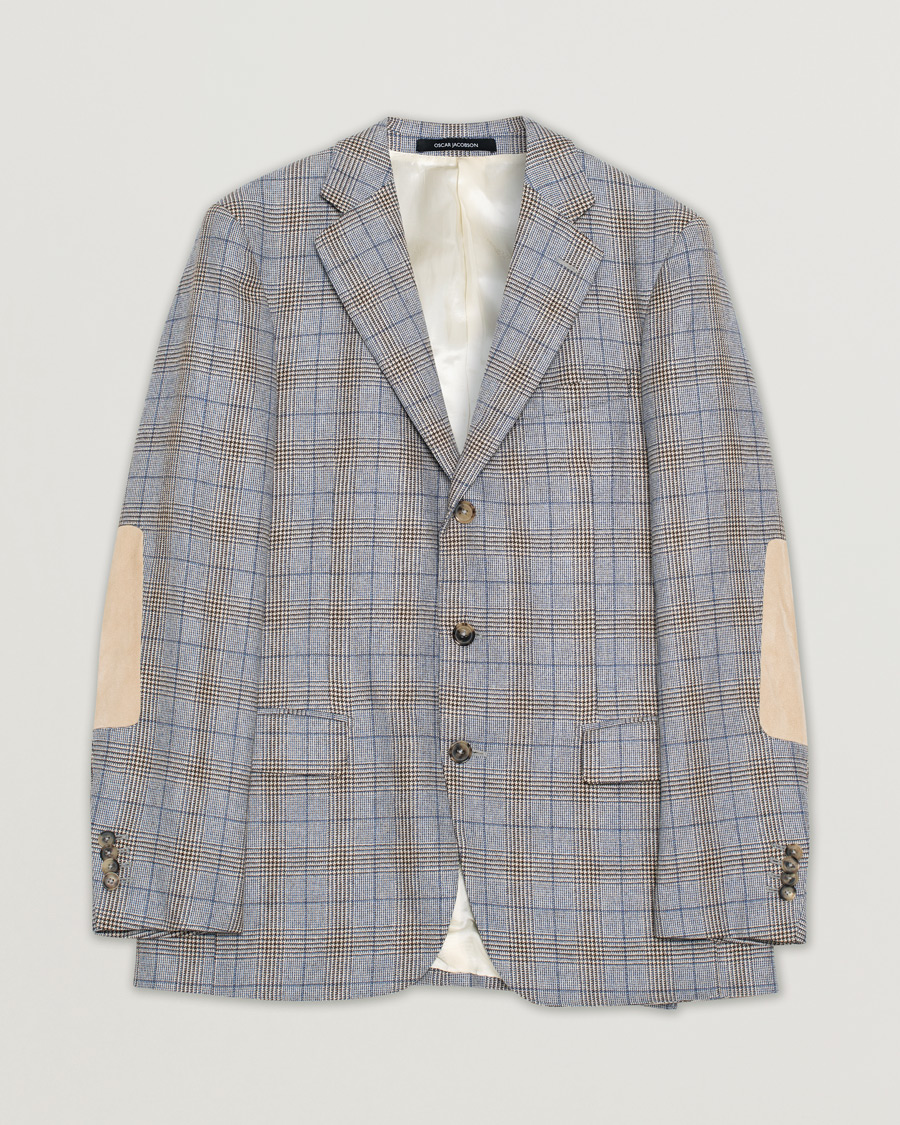 Oscar Jacobson Lambert Checked Cashmere/Silk Blazer Light Blue 50