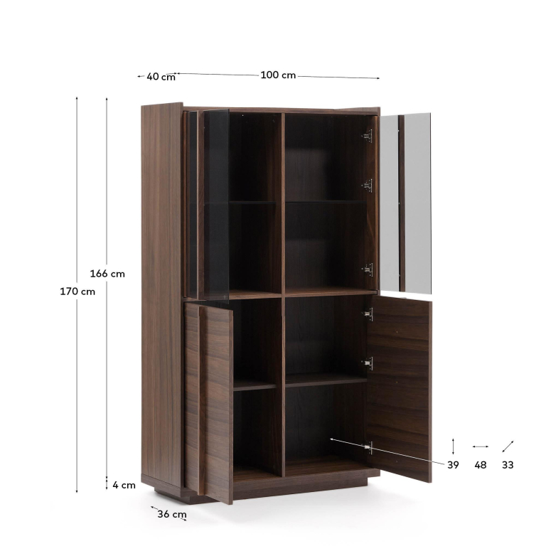 Kave Home Onix vitrine kast 101x170 walnoot