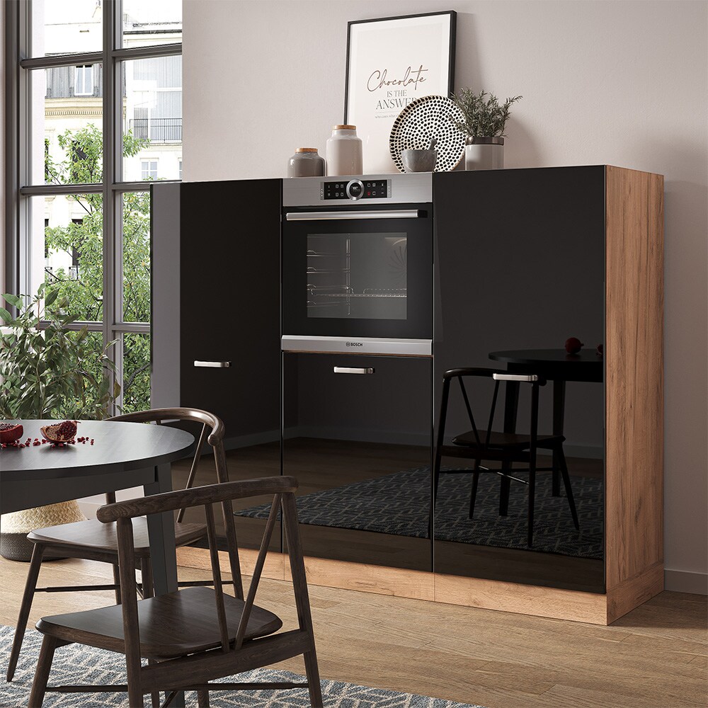 Vicco Küchenzeile R-Line Solid Eiche Schwarz 180 cm modern Küchenschränke Küchenmöbel