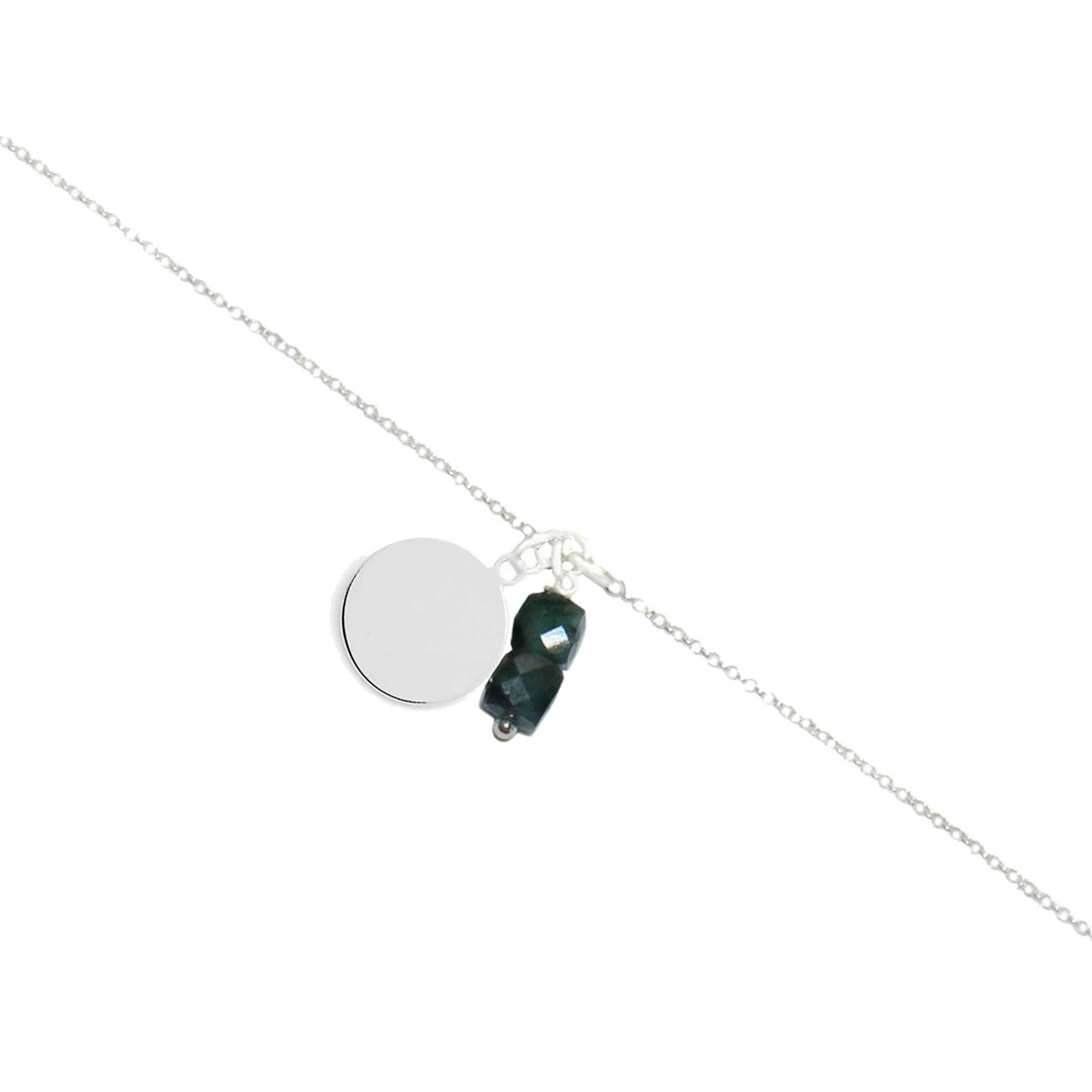 Bracelet chaînette & perle d 'émeuraude  en argent 925