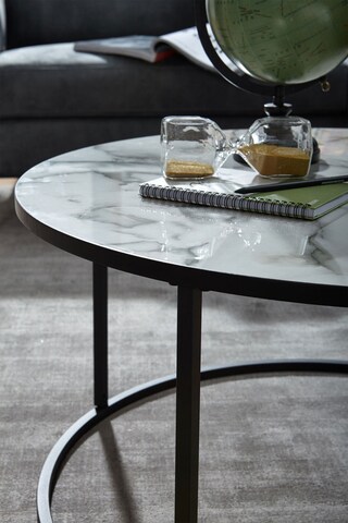 Couchtisch rund 80 cm Schwarz/ Marmor Optik Weiß
