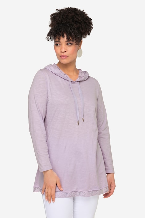 Langarmshirt, Kapuze, Spitzen-Details