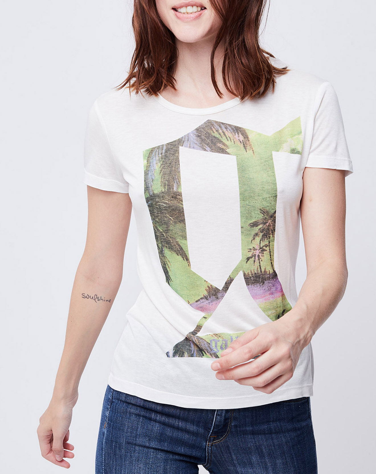 John Galliano T-Shirt imprimé blanc cassé/vert/rose