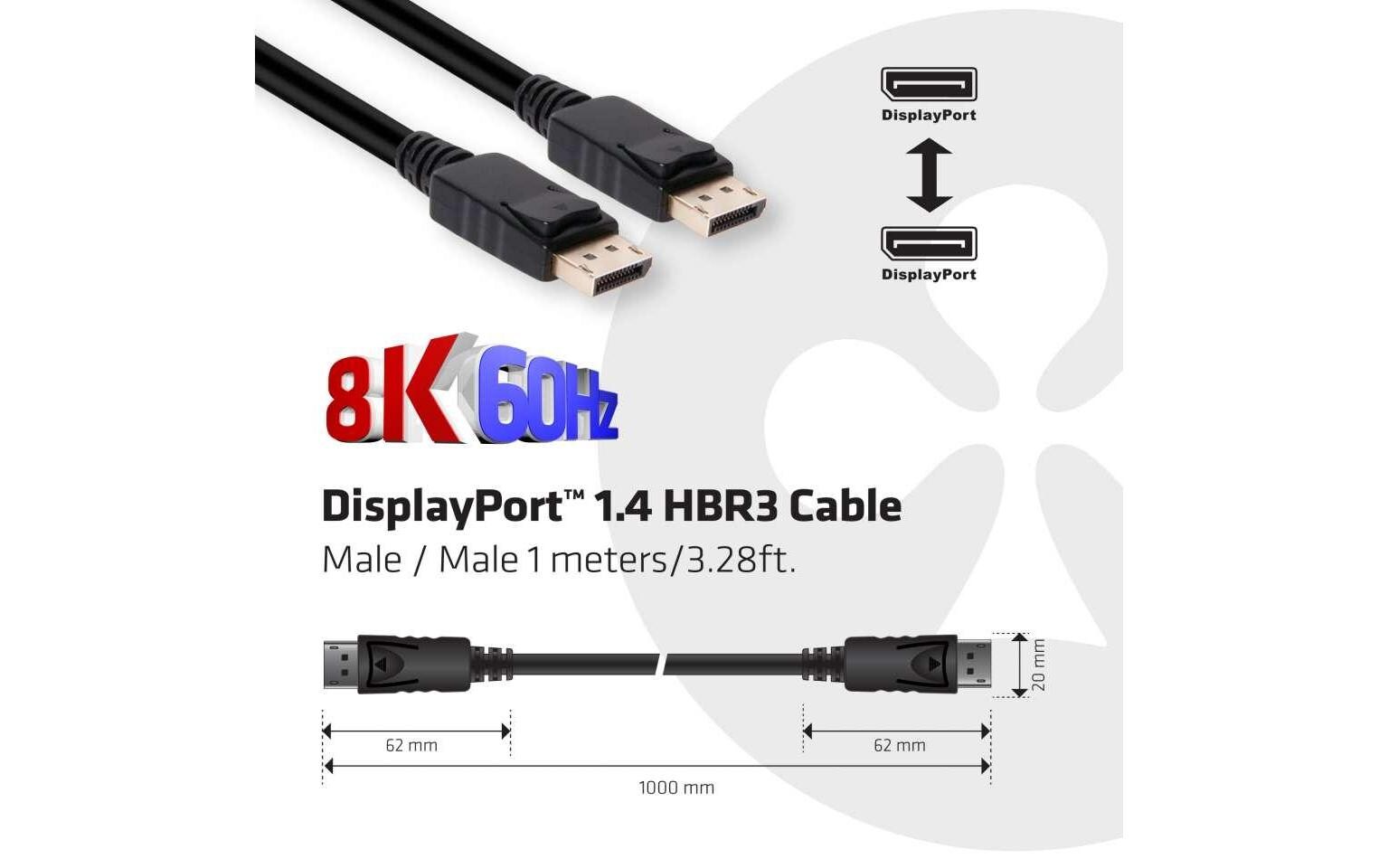 Kabel HBR3 DisplayPort 1.4 - DisplayPort, 1 mDisplayPort 1.4 HBR3 8K60Hz Kabel, Stecker/Stecker