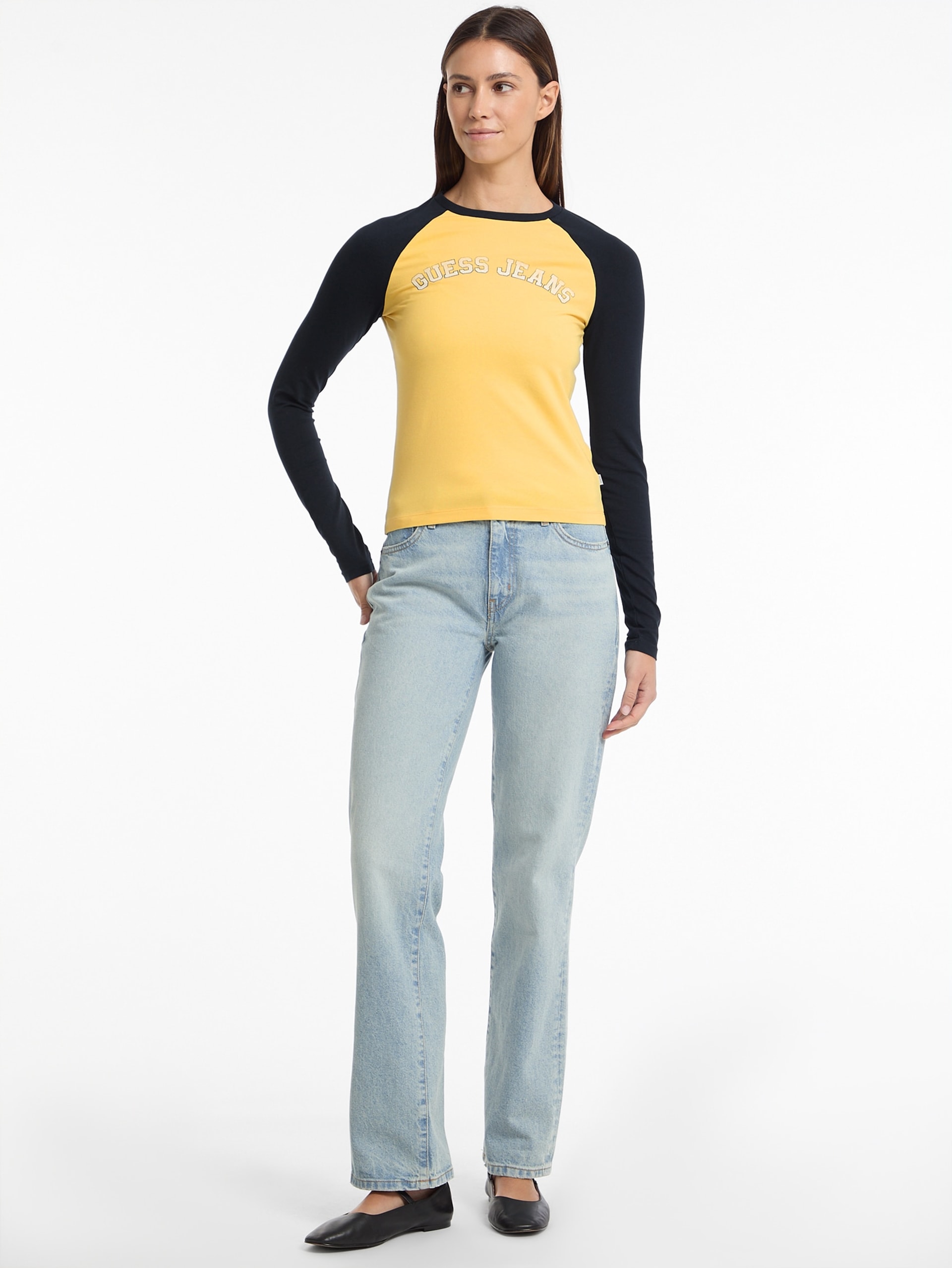 Camiseta raglan de gola redonda