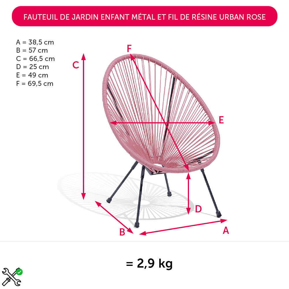 Fauteuil de jardin enfant métal et fil de résine Urban rose