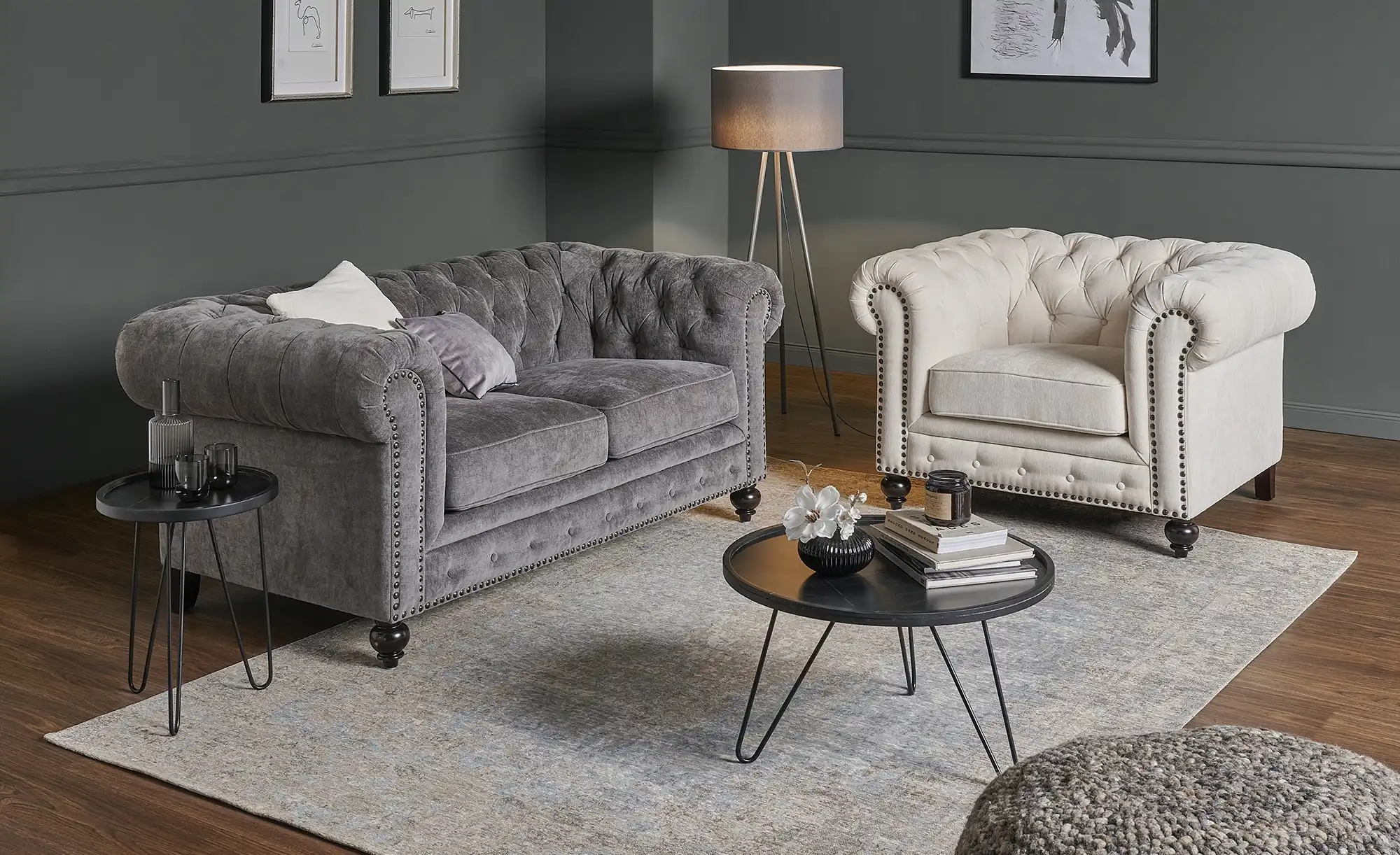 uno Sessel Chesterfield Stoff