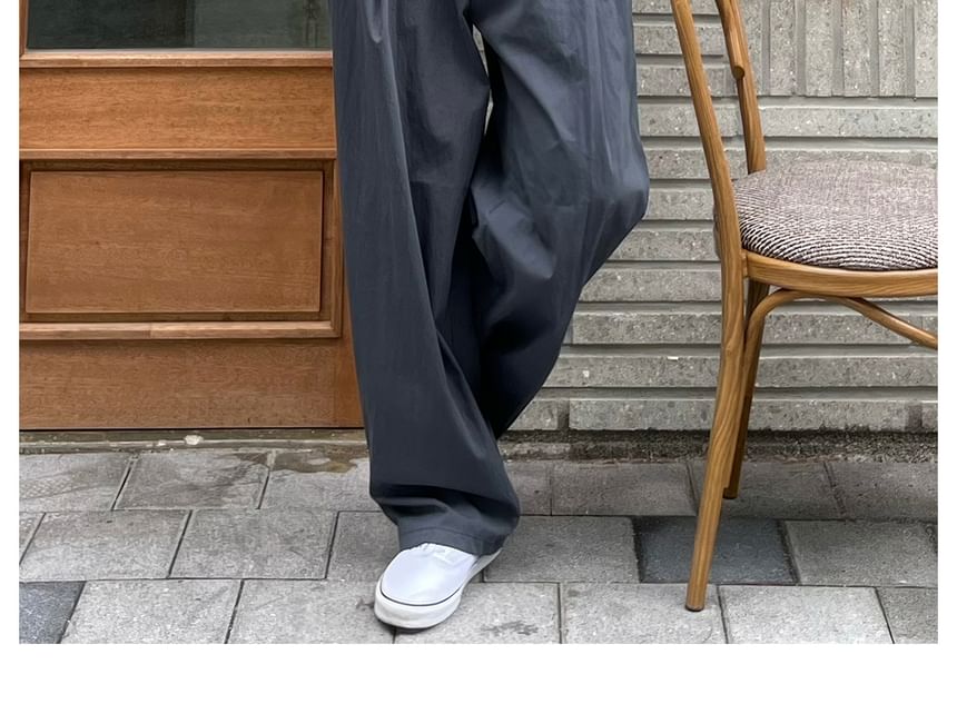 Okwano - Hoge taille, effen, wijde cargobroek