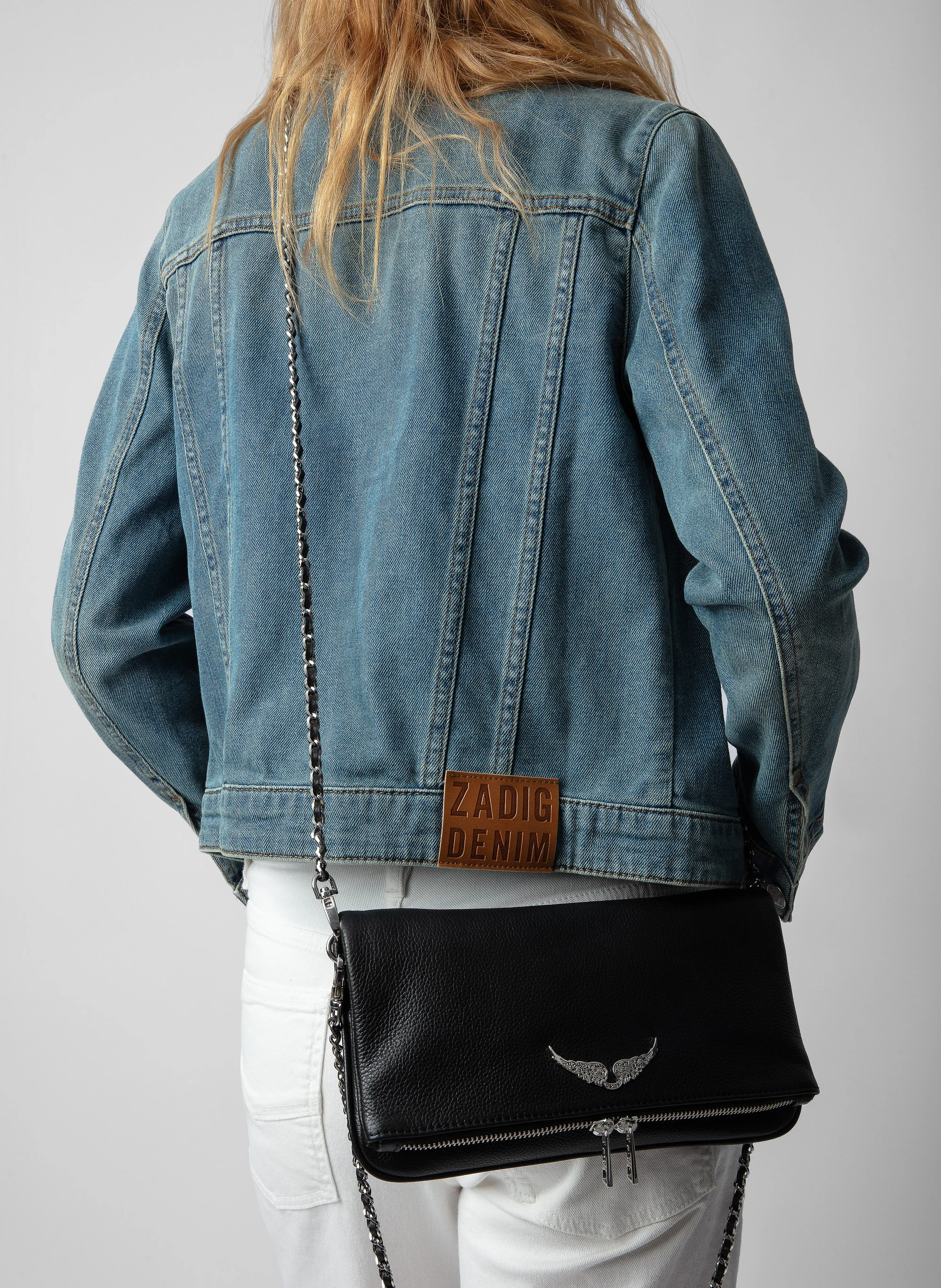ROCK - Pochette en cuir chaînes en métal | Noir