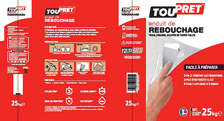 Enduit de rebouchage poudre blanc Toupret 25kg