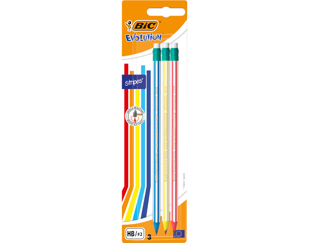 LÁPIS GRAFITE BIC EVOLUTION STRIPES 3 UNIDADES