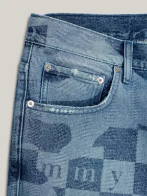 Calça jeans de perna larga com detalhes a laser