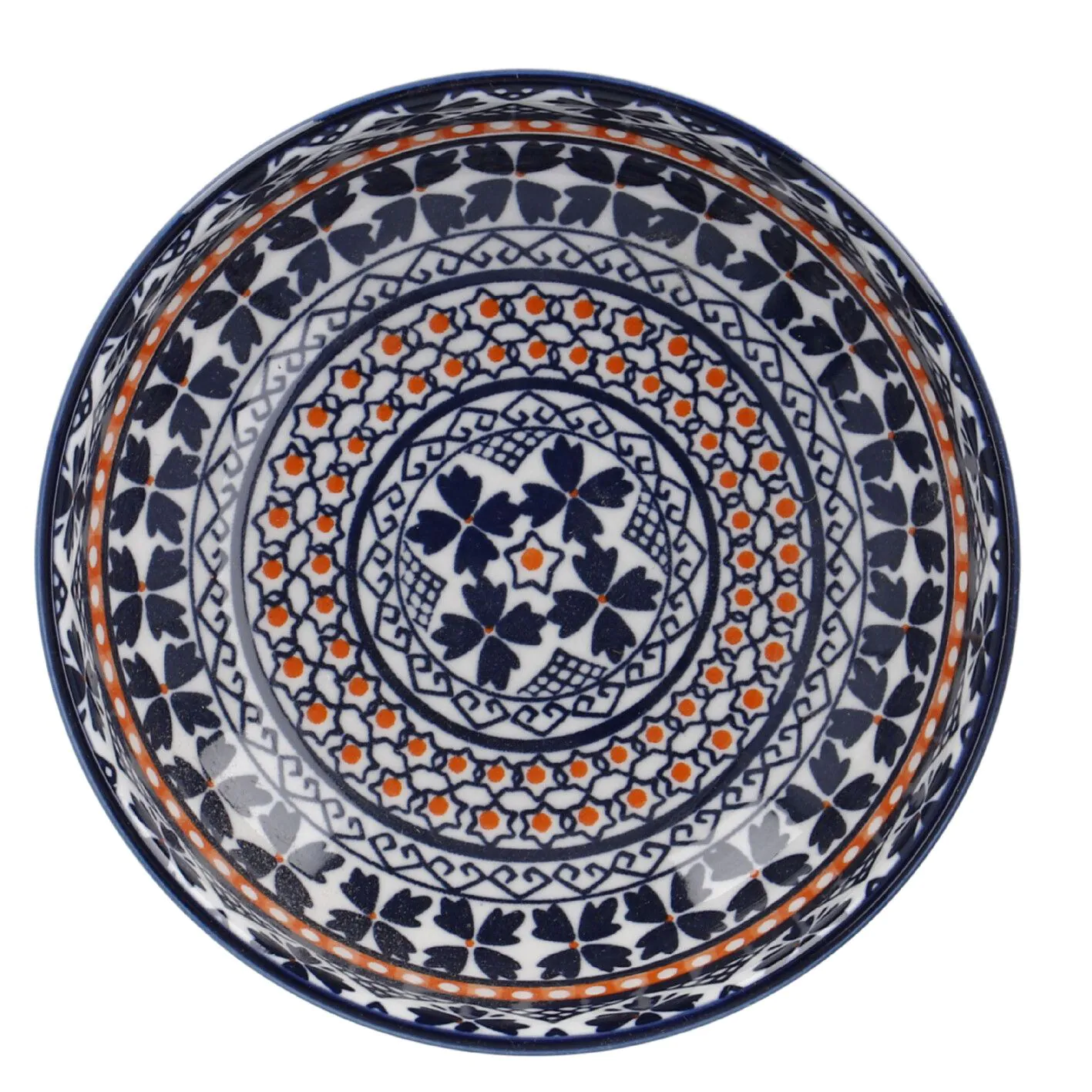 Schale China, flach, blau/orange, 12 cm