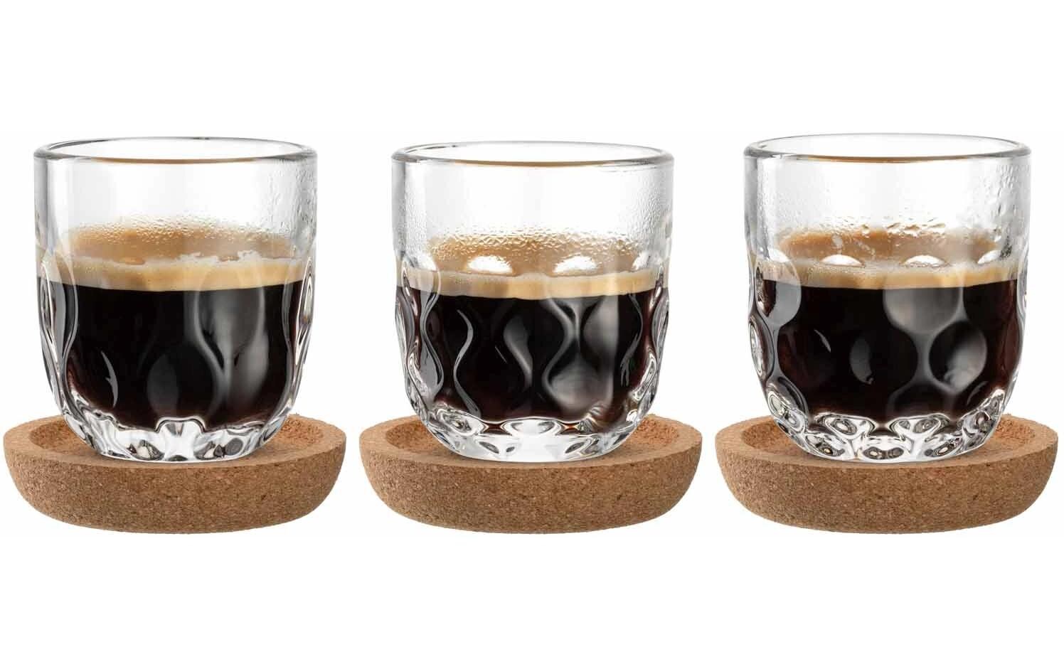 Cappuccino Becher Gocce mit Untersetzer 60 ml, TransparentCappuccino-/Kaffeetasse für Heissgetränke 6-teilig