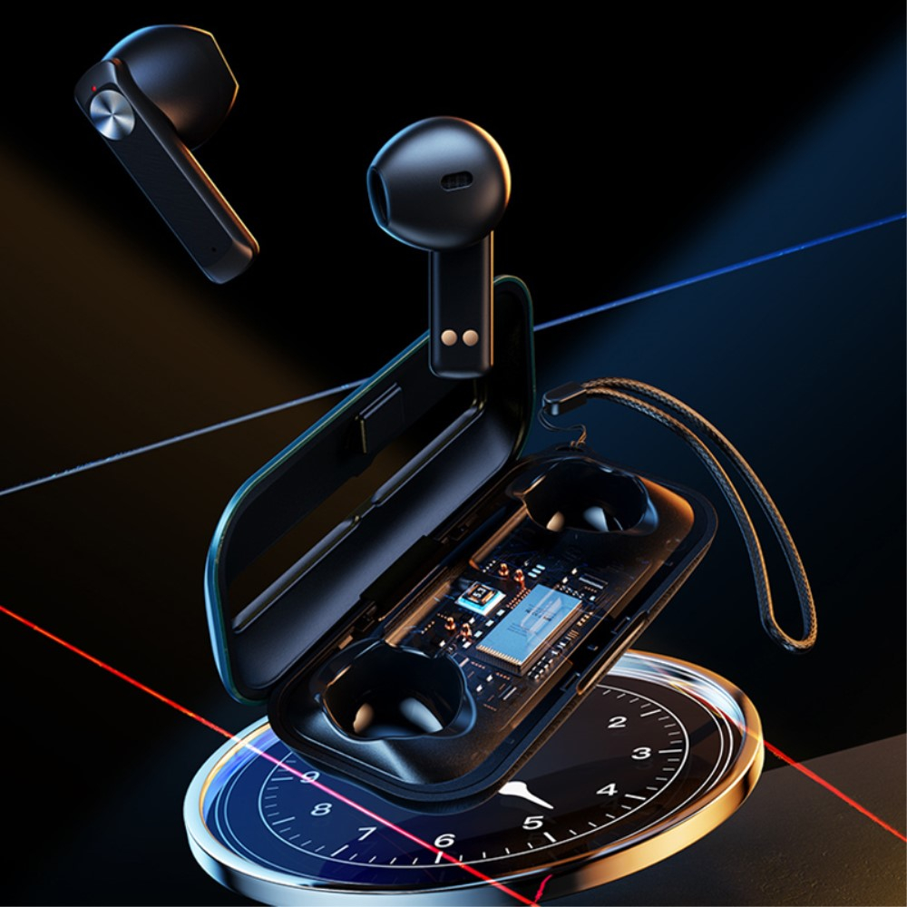 Kabellose TWS Bluetooth 5.3 In-Ear Kopfhörer Headset IPX6 mit Ladecase und Touch Control (280mAh) / Handschlaufe - Schwarz / Blau