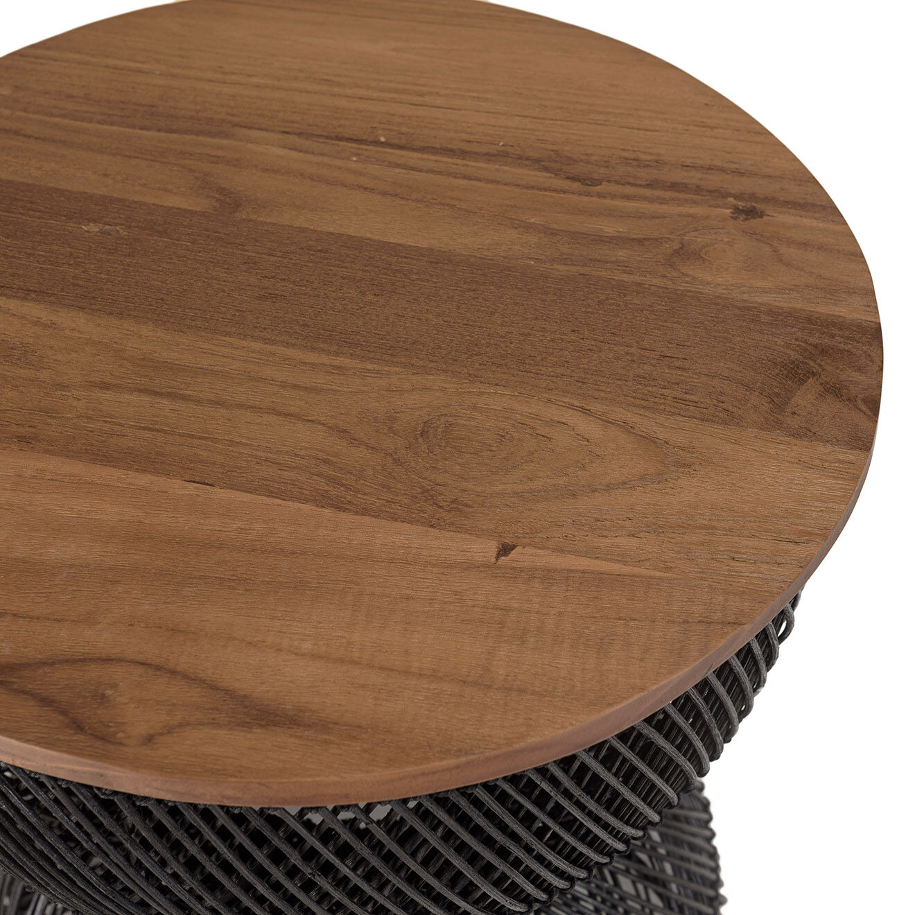 Macabane Table d'appoint en rotin noir plateau en bois de teck recyclé Sixtine bois/noir - 41x41x49 cm