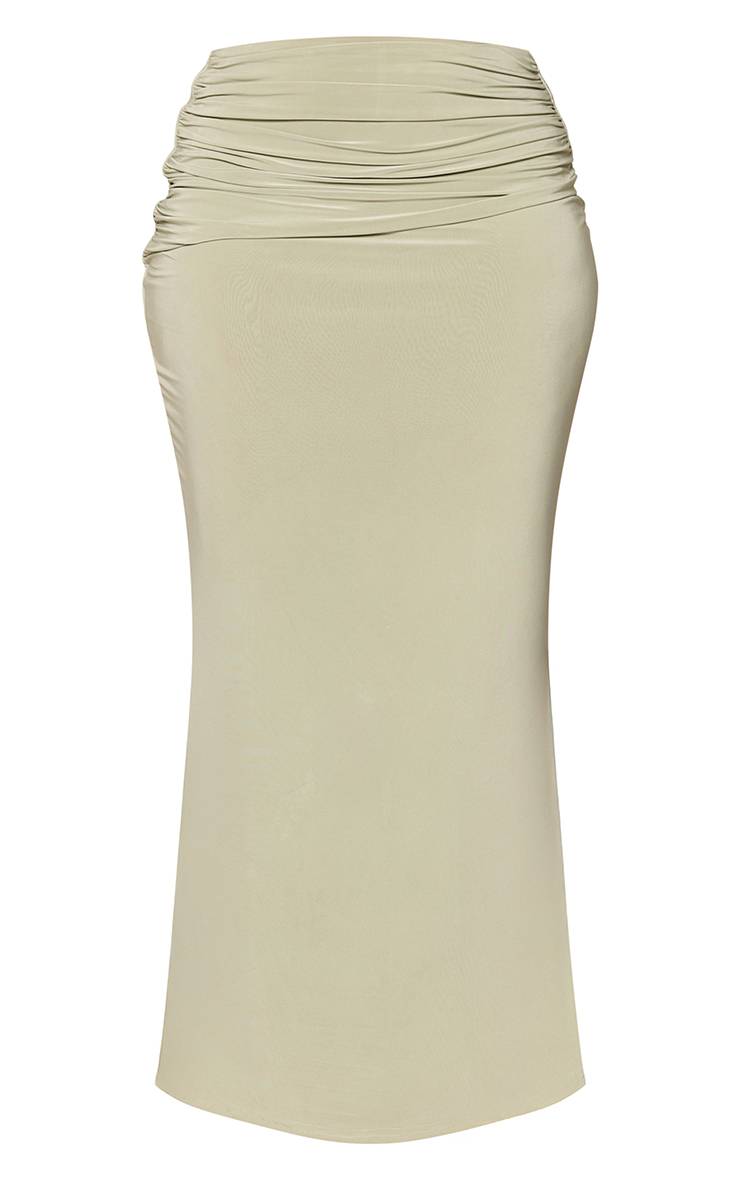 Vert Sauge Ensemble Pantalon Large À Jambes Évasées En Tissu Slinky Moulant Avec Ceinture Enveloppante