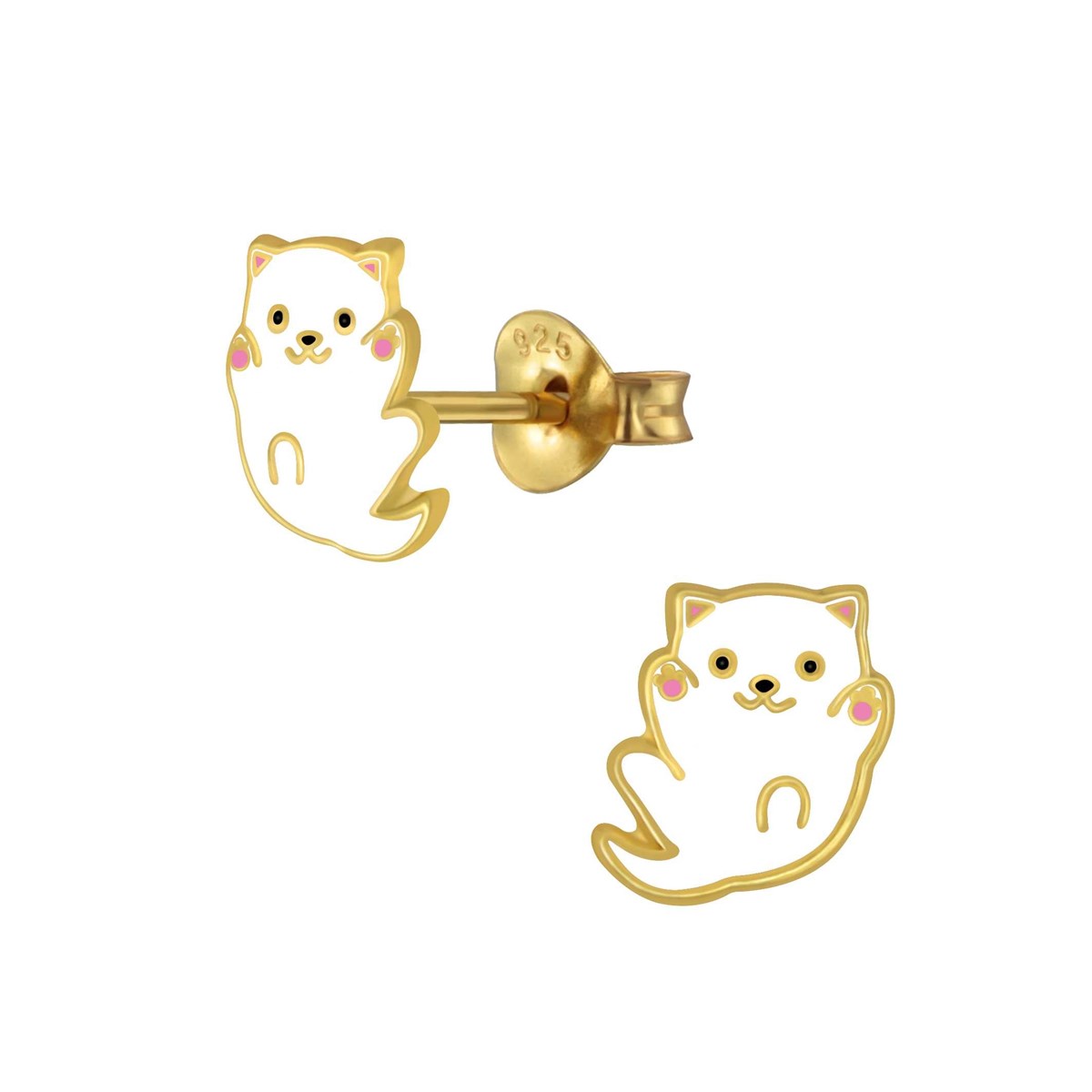 Boucle d'oreille chat doré en argent 925/1000