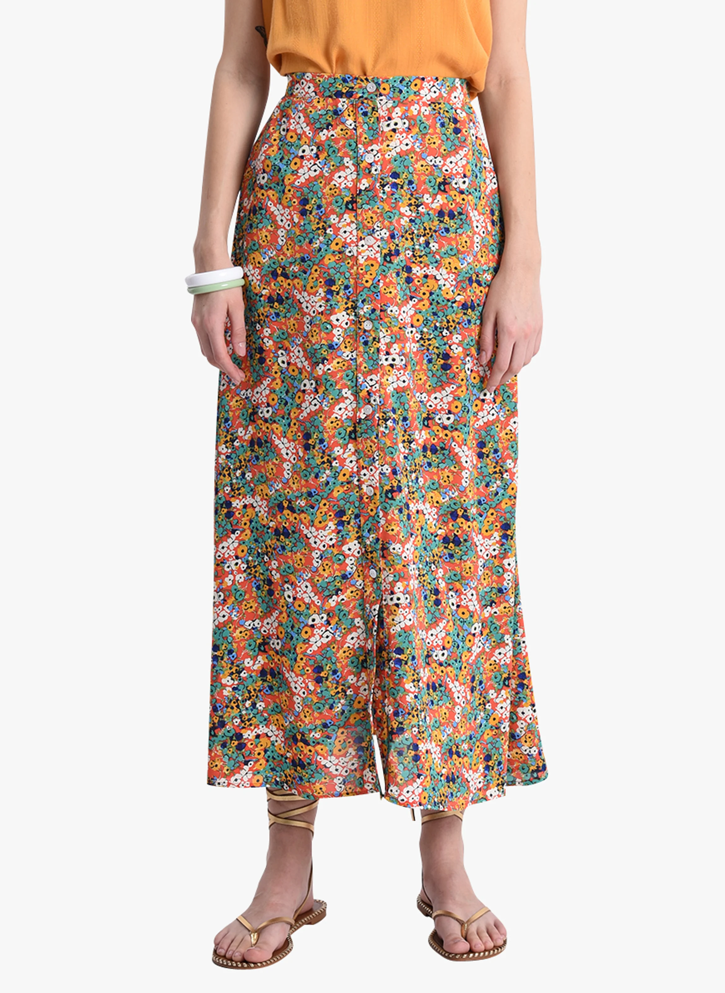 Jupe longue imprimé floral | Orange