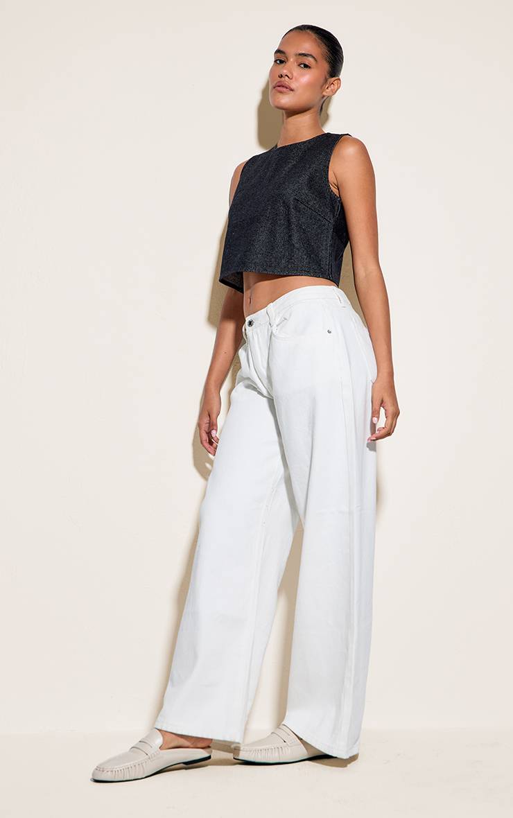 Raw Indigo Wash Haut En Denim Boxy À Col Rond