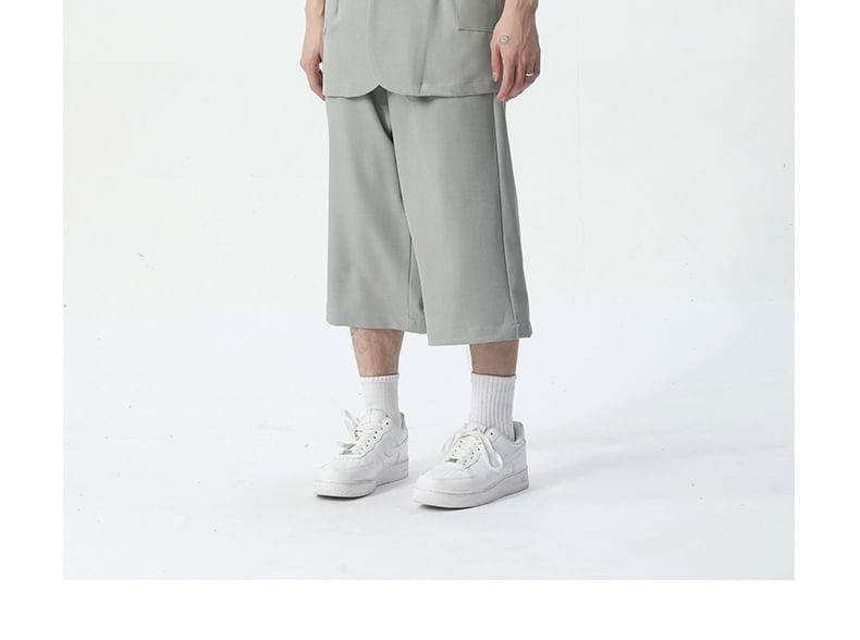 FAERIS - Blazer met korte mouwen, reverskraag en effen enkelrijs / Broek met rechte pijpen en effen taille met middelhoge taille