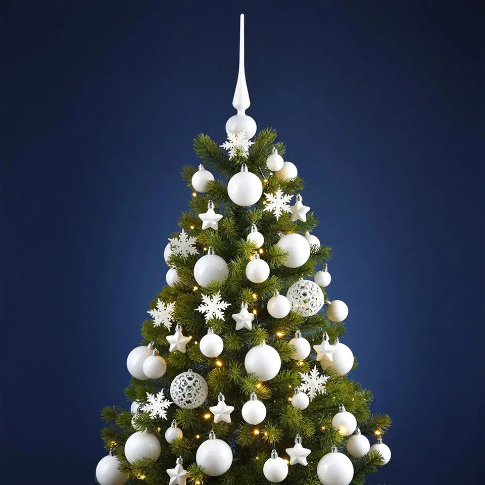 Kerstballen - 110x stuks - met piek - wit - kunststof - 3-6 cm