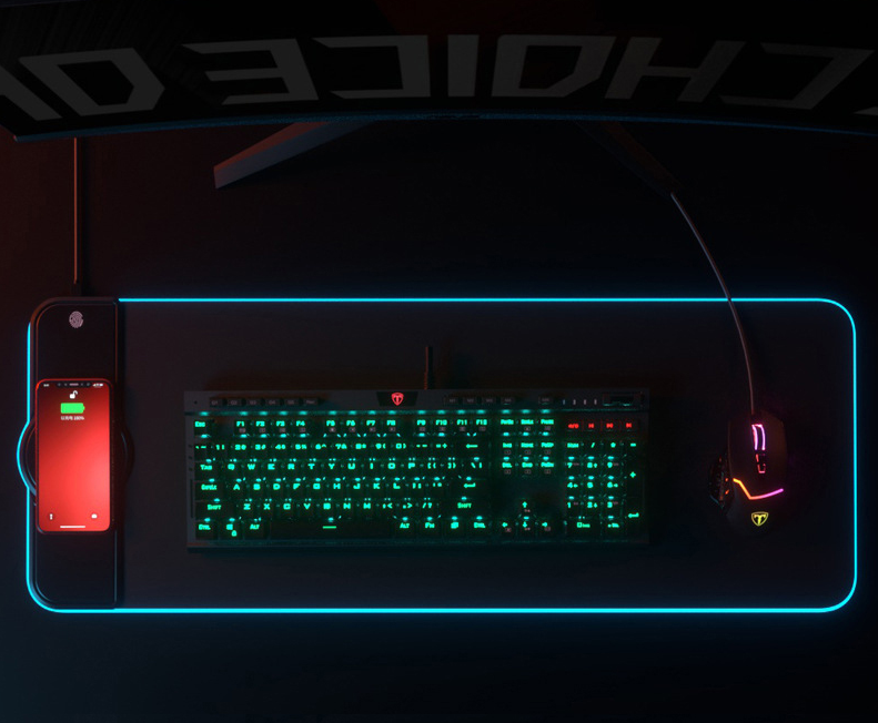 (80x30cm) Gaming Mauspad Mausmatte mit Rutschfester Unterseite   RGB-Beleuchtung und Qi Wireless Ladegerät - Bunt