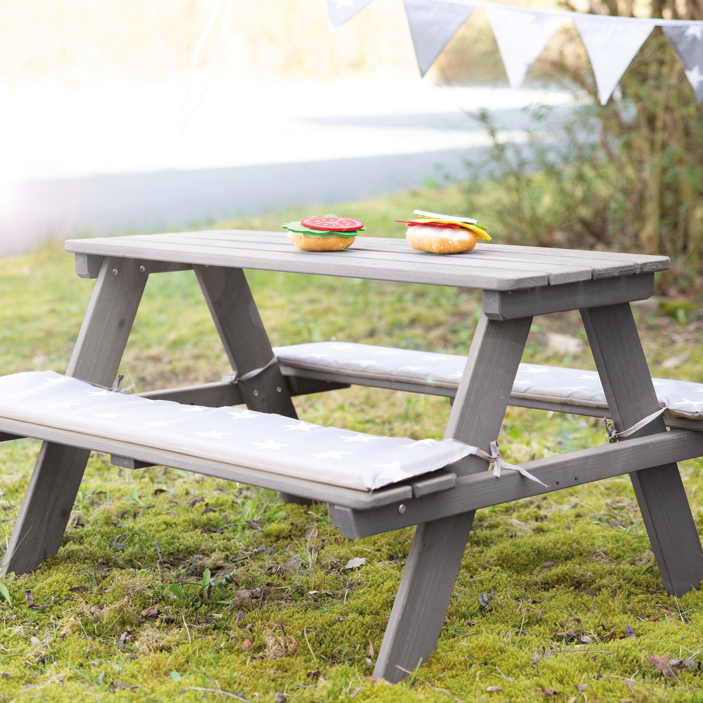 roba Kindersitzgarnitur Outdoor + in grau mit Bankkissen Little Stars