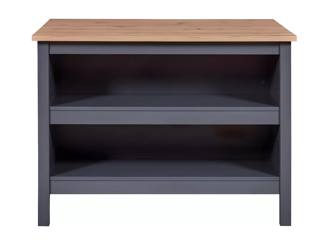 KENNY - Ilot de Cuisine Anthracite et Plateau Effet Bois