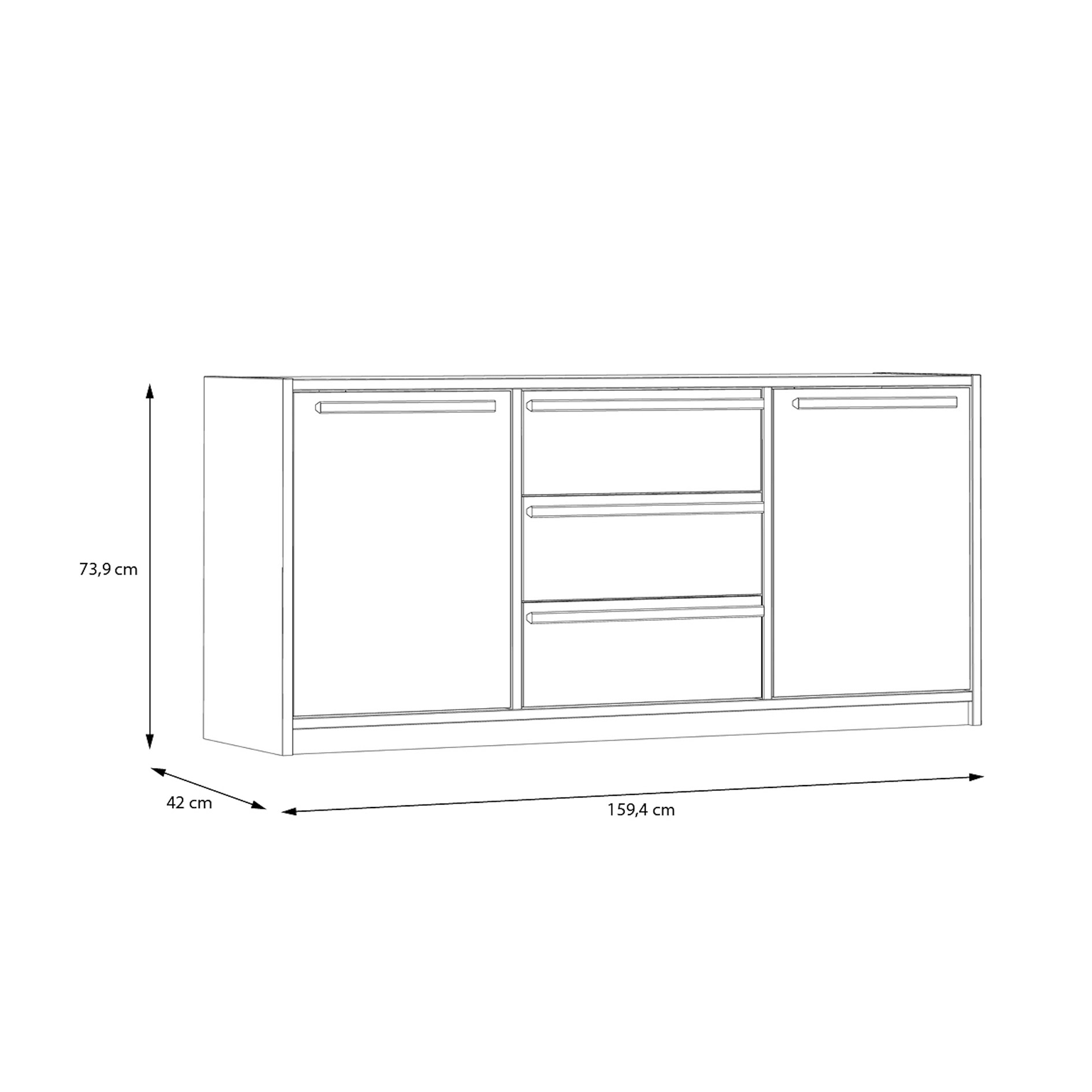 Sideboard - weiß-Catania Eiche - 159 cm