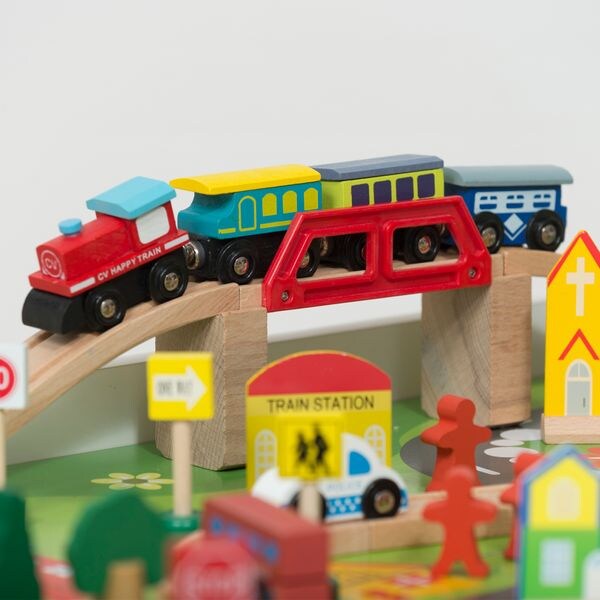 Coemo Spieltisch mit Holzeisenbahn Multifunktionstisch für Kinder