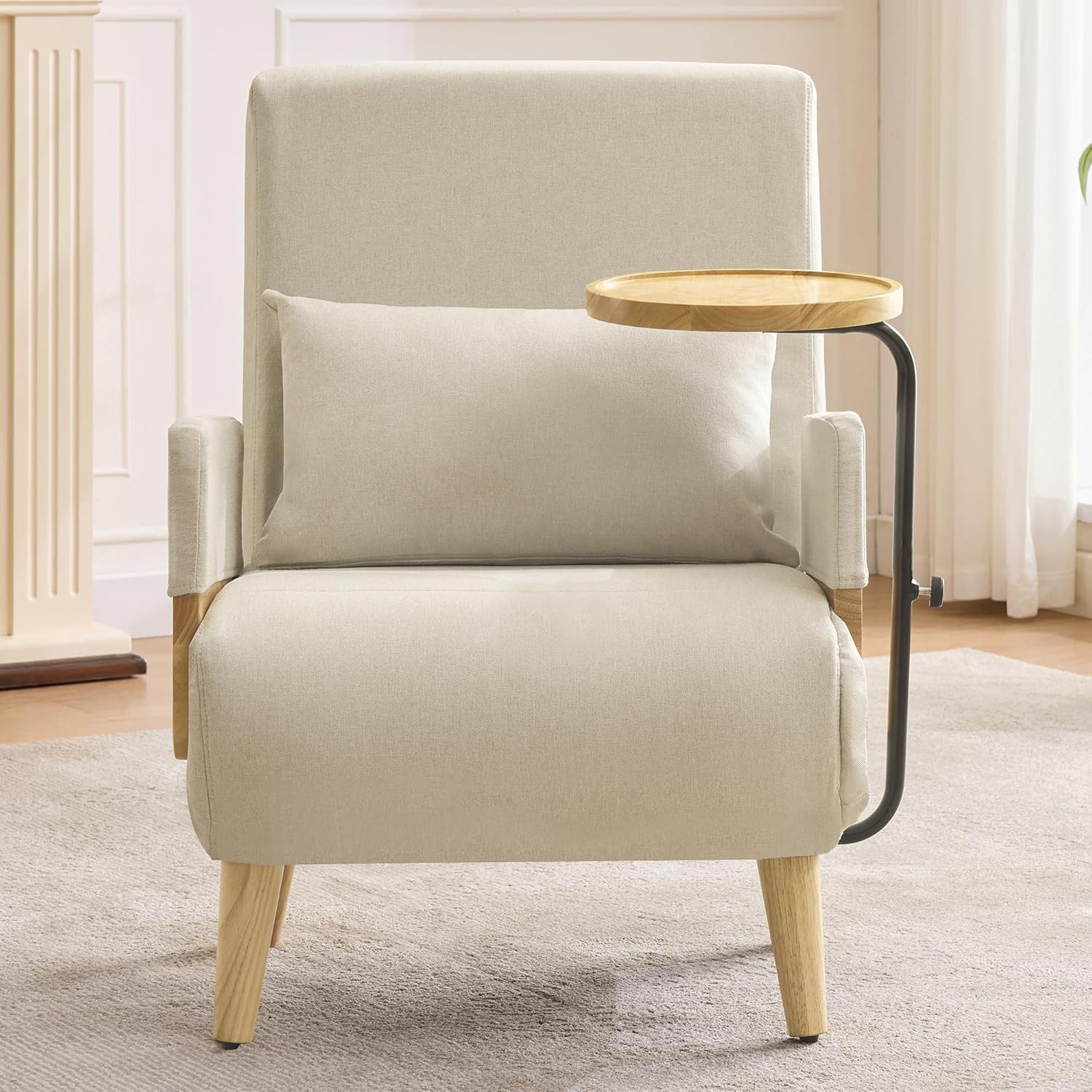 SUKY 3-in-1-Umbausessel mit Schlaffunktion,mit Holztablett, Modernes Design, gepolsterter Klappsessel, Polstersitz, Loungesessel, Einzelbett, geeignet für Wohnzimmer, Büro, Schlafzimmer, Wohnung usw.