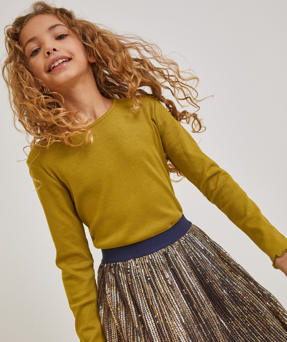 T-SHIRT MANCHES LONGUES FILLE EN COTON BIO JAUNE CÔTELÉ