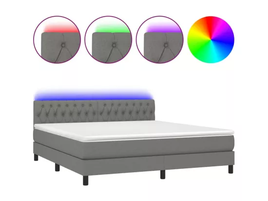 Sommier tapissier et matelas et LED Gris foncé 180x200 cm Tissu