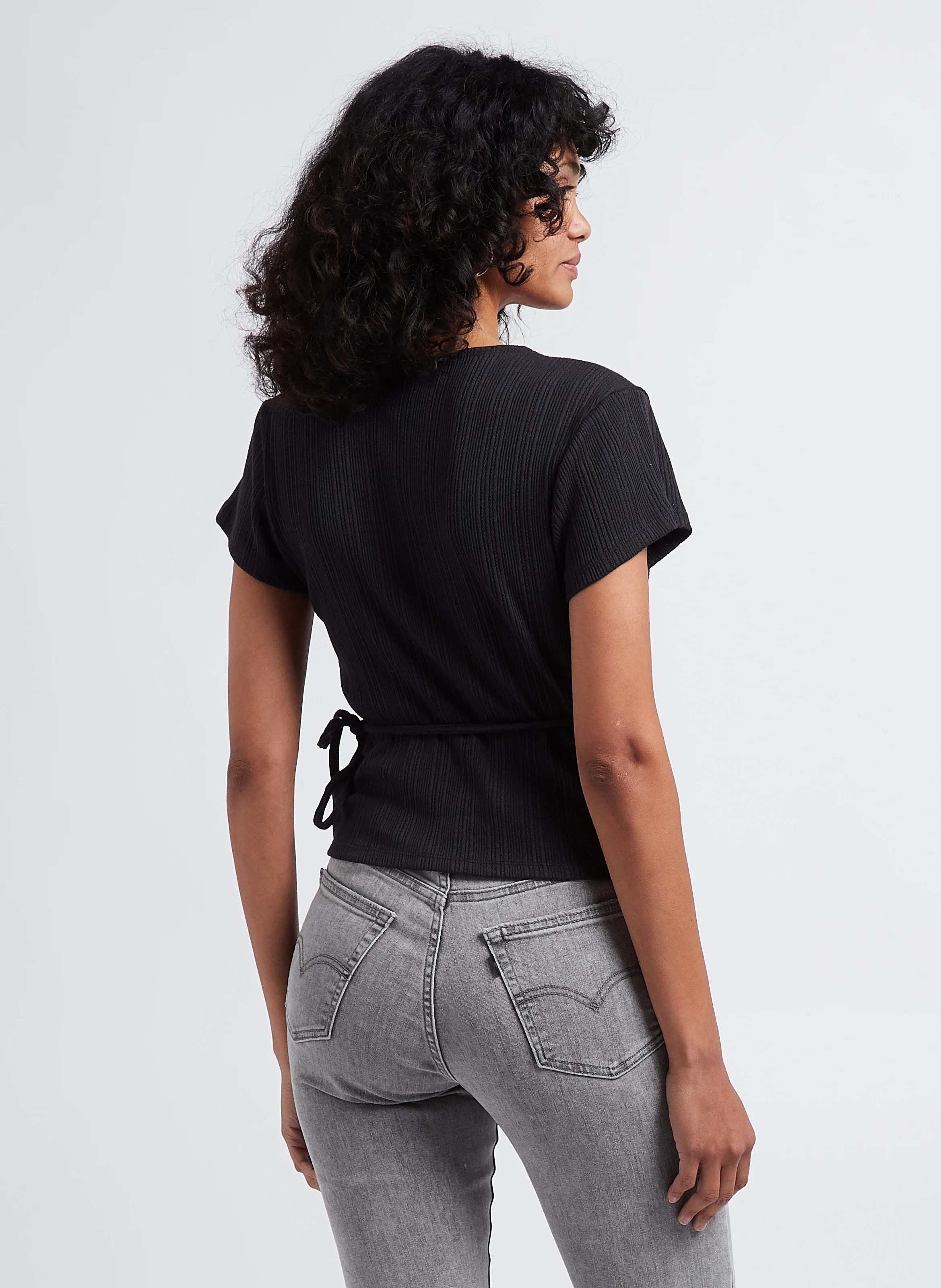 DRY GOODS POINTELLE WRAP - Top col V en coton mélangé| Noir