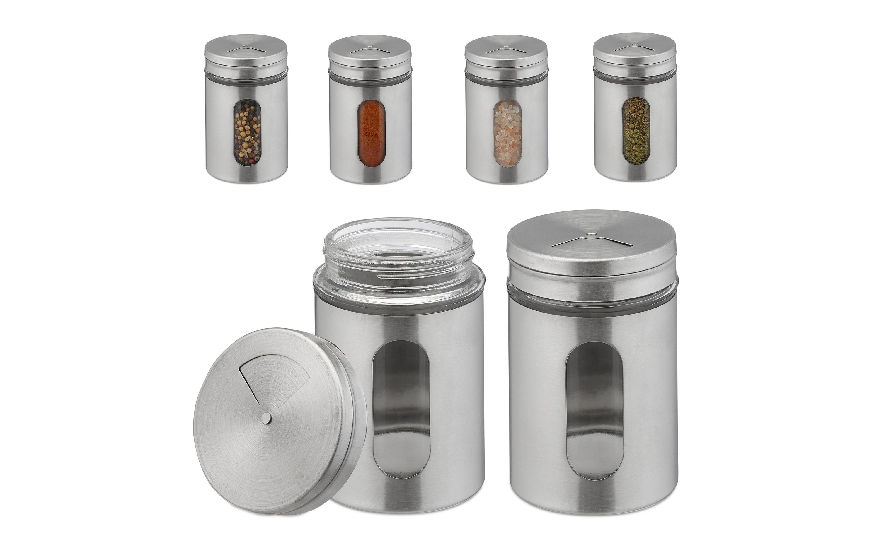 Gewürzstreuer XL Silber/Transparent, 6 StückGrosse Gewürzgläser