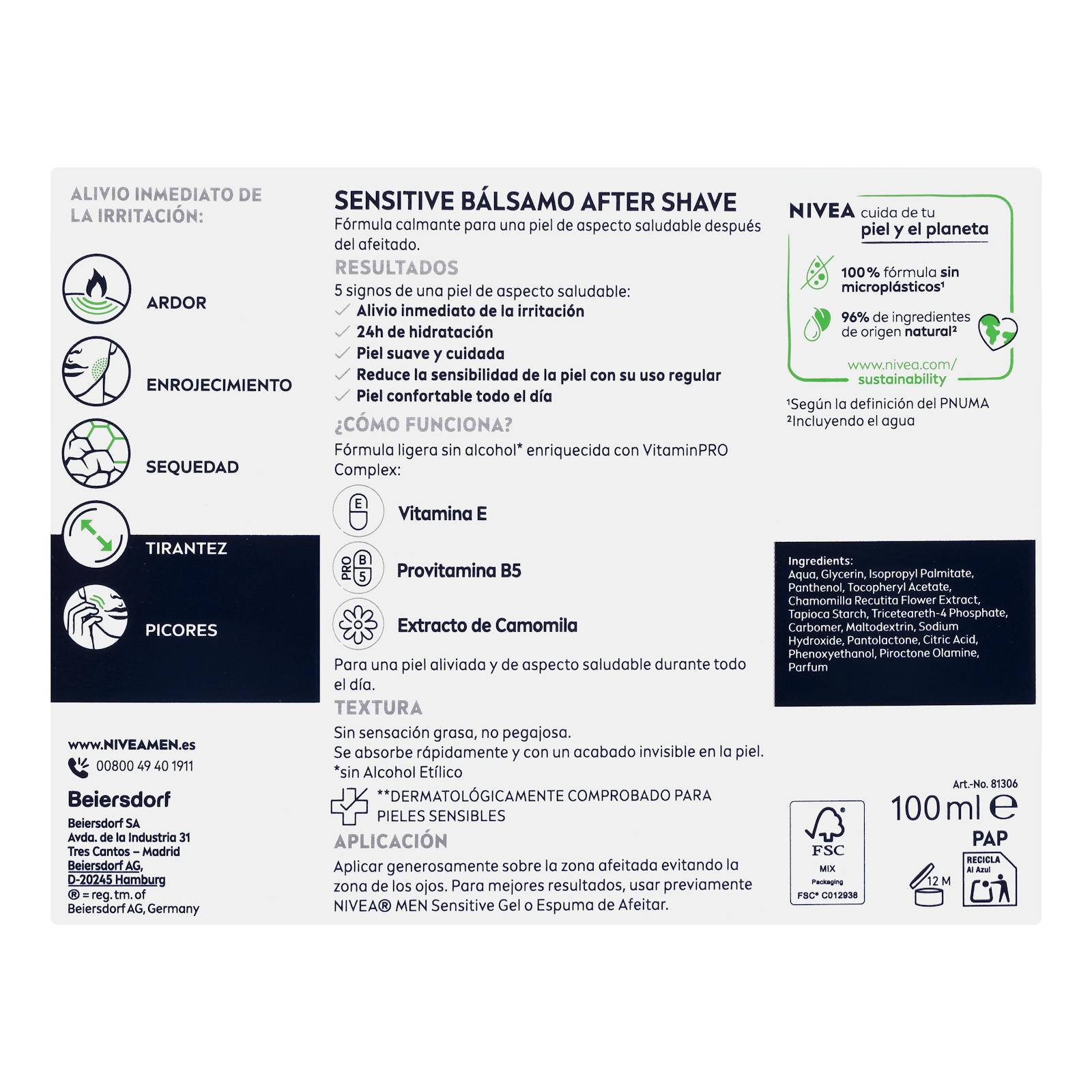 Baume après-rasage Nivea Men Sensitive 0 % d'alcool