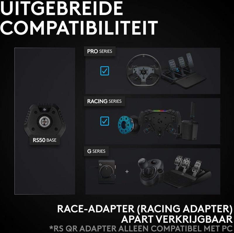 Logitech G RS50 - Sim-racestuurwiel - Zwart - 3-delige Opstelling met 8-Nm Direct Drive
