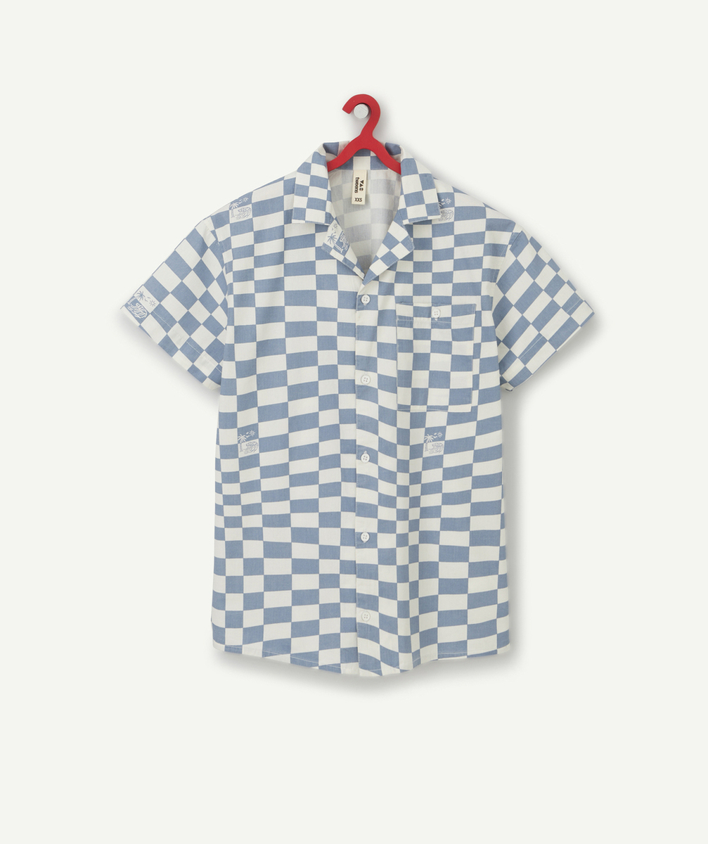 CHEMISE À MANCHES COURTES GARÇON DAMIER BLEU ET BLANC