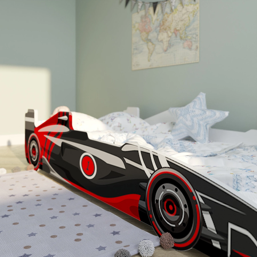 Kids Collective Autobett Kinderbett Jugendbett 80x160 mit Rausfallschutz | Spielbett schwarz mit Matratze