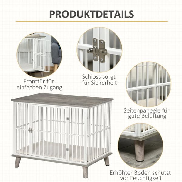 Hundebur Wood Look Bordplatepute Medium Dogs Hvit + Grå 86X60X70Cm
