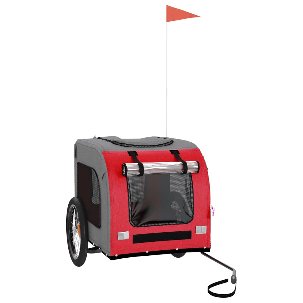 vidaXL Reboque para Cães de Bicicleta em Tecido Oxford de Ferro Vermelho Cinza