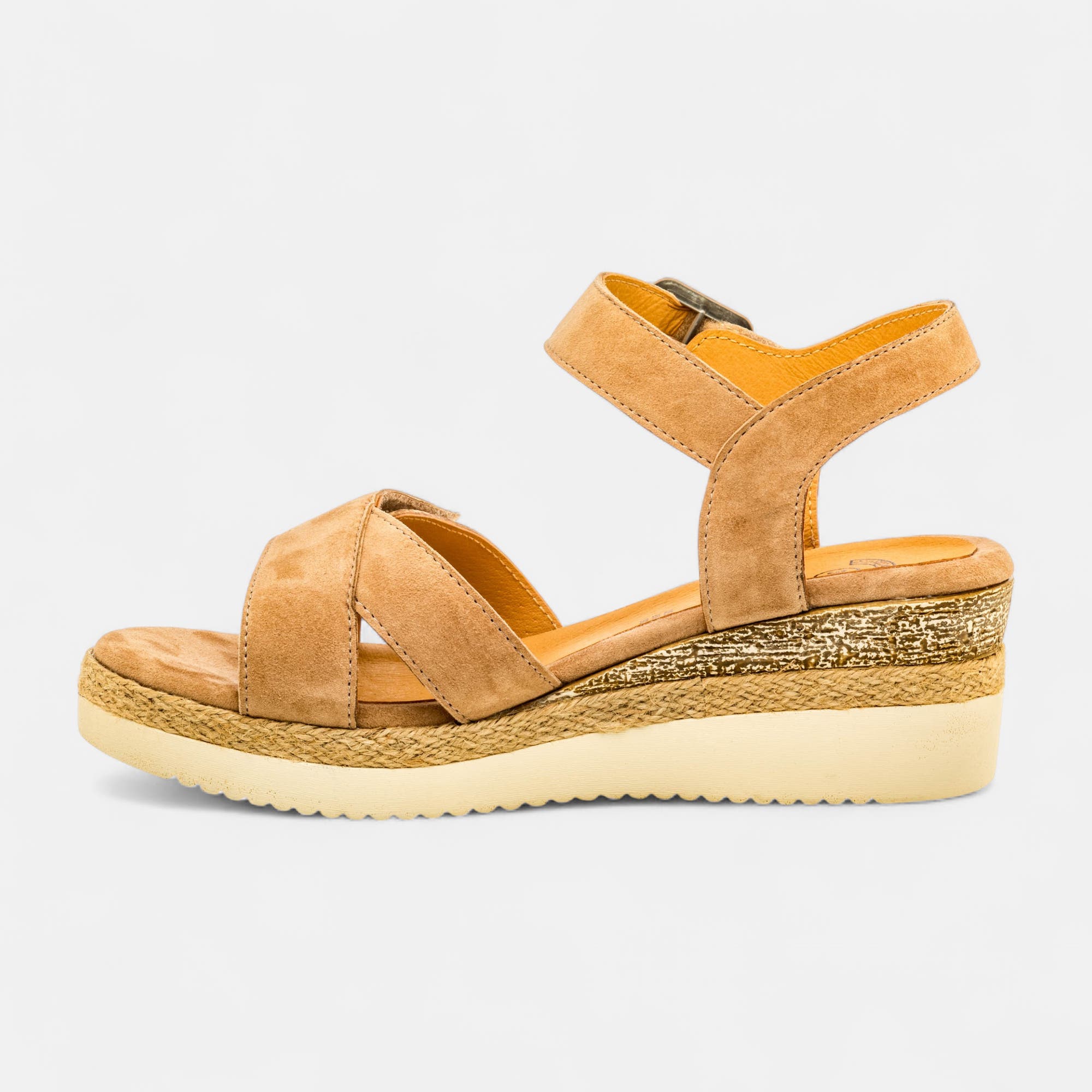 Nu-pieds à talon compensé Femme en cuir beige